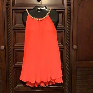 Coral pleated pearl beadneckline med lined summer